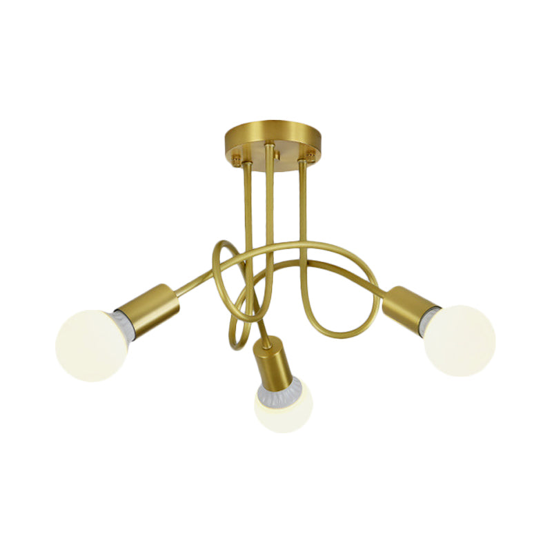 Colonial Sputnik Ceiling Flush Mount 3/4/5-Light Metal Semi Flush in Gold with Orb Opal Glass Shade Clearhalo 'Ceiling Lights' 'Close To Ceiling Lights' 'Close to ceiling' 'Semi-flushmount' Lighting' 1472780