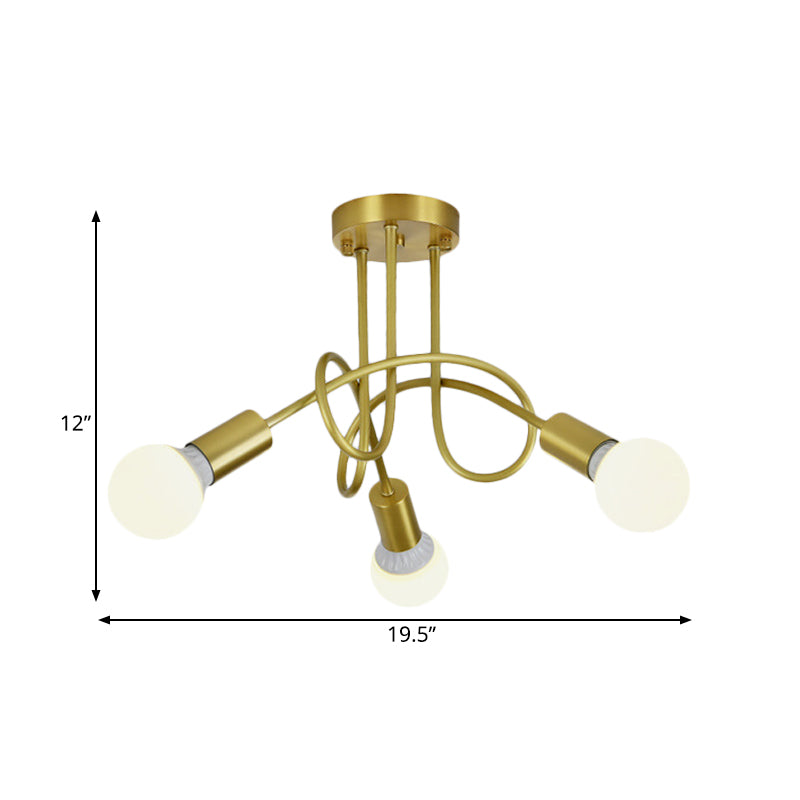 Colonial Sputnik Ceiling Flush Mount 3/4/5-Light Metal Semi Flush in Gold with Orb Opal Glass Shade Clearhalo 'Ceiling Lights' 'Close To Ceiling Lights' 'Close to ceiling' 'Semi-flushmount' Lighting' 1472781