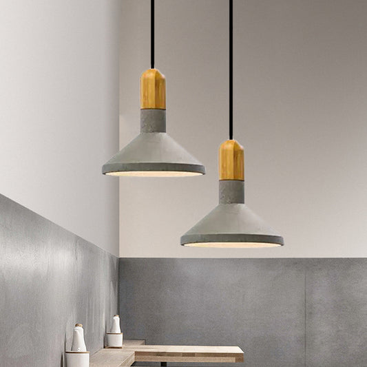 Cement Red/Black/Wood Hanging Lamp Pot-Lid 1 Light Loft Style Pendant Ceiling Light over Dining Table Wood Clearhalo 'Ceiling Lights' 'Modern Pendants' 'Modern' 'Pendant Lights' 'Pendants' Lighting' 1472818