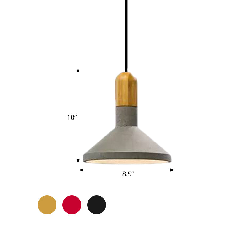 Cement Red/Black/Wood Hanging Lamp Pot-Lid 1 Light Loft Style Pendant Ceiling Light over Dining Table Clearhalo 'Ceiling Lights' 'Modern Pendants' 'Modern' 'Pendant Lights' 'Pendants' Lighting' 1472821
