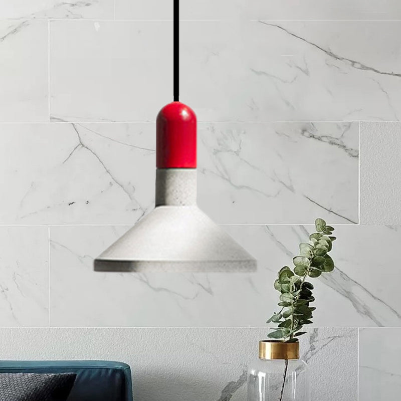 Cement Red/Black/Wood Hanging Lamp Pot-Lid 1 Light Loft Style Pendant Ceiling Light over Dining Table Clearhalo 'Ceiling Lights' 'Modern Pendants' 'Modern' 'Pendant Lights' 'Pendants' Lighting' 1472822