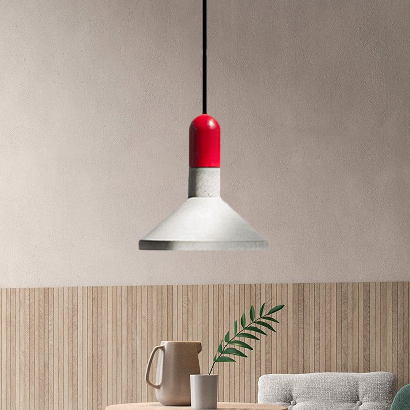 Cement Red/Black/Wood Hanging Lamp Pot-Lid 1 Light Loft Style Pendant Ceiling Light over Dining Table Clearhalo 'Ceiling Lights' 'Modern Pendants' 'Modern' 'Pendant Lights' 'Pendants' Lighting' 1472824