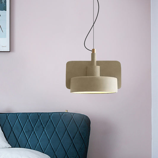 Cement Shallow Bowl Hanging Light Minimalist 1 Bulb Dining Table Suspended Lighting Fixture in Red/Grey/Yellow Clearhalo 'Ceiling Lights' 'Modern Pendants' 'Modern' 'Pendant Lights' 'Pendants' Lighting' 1472847
