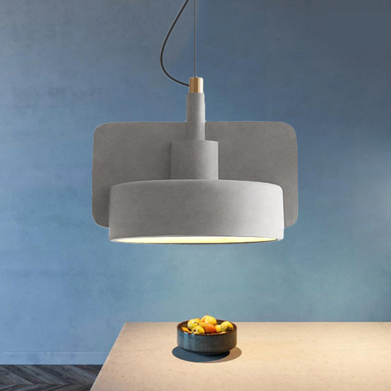 Cement Shallow Bowl Hanging Light Minimalist 1 Bulb Dining Table Suspended Lighting Fixture in Red/Grey/Yellow Clearhalo 'Ceiling Lights' 'Modern Pendants' 'Modern' 'Pendant Lights' 'Pendants' Lighting' 1472850