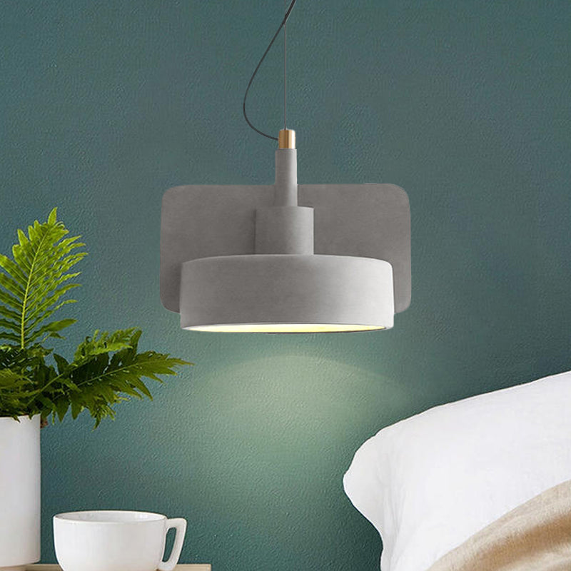 Cement Shallow Bowl Hanging Light Minimalist 1 Bulb Dining Table Suspended Lighting Fixture in Red/Grey/Yellow Grey Clearhalo 'Ceiling Lights' 'Modern Pendants' 'Modern' 'Pendant Lights' 'Pendants' Lighting' 1472851