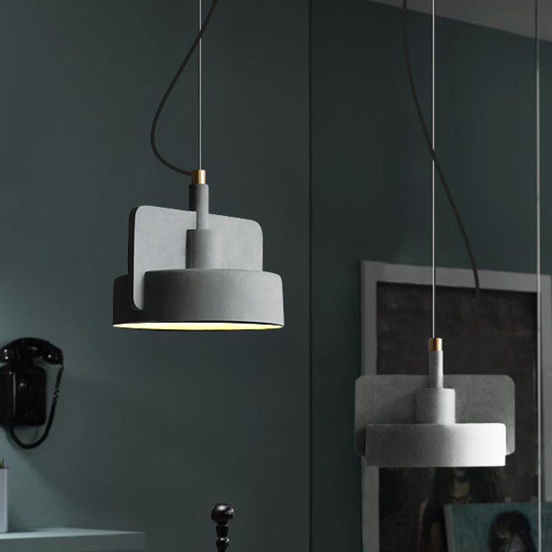 Cement Shallow Bowl Hanging Light Minimalist 1 Bulb Dining Table Suspended Lighting Fixture in Red/Grey/Yellow Clearhalo 'Ceiling Lights' 'Modern Pendants' 'Modern' 'Pendant Lights' 'Pendants' Lighting' 1472852