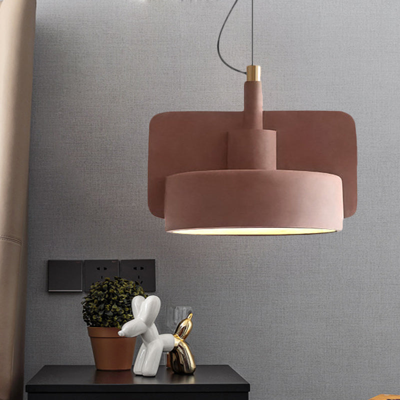 Cement Shallow Bowl Hanging Light Minimalist 1 Bulb Dining Table Suspended Lighting Fixture in Red/Grey/Yellow Clearhalo 'Ceiling Lights' 'Modern Pendants' 'Modern' 'Pendant Lights' 'Pendants' Lighting' 1472854