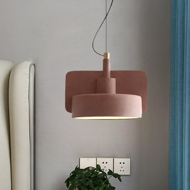 Cement Shallow Bowl Hanging Light Minimalist 1 Bulb Dining Table Suspended Lighting Fixture in Red/Grey/Yellow Red Clearhalo 'Ceiling Lights' 'Modern Pendants' 'Modern' 'Pendant Lights' 'Pendants' Lighting' 1472855