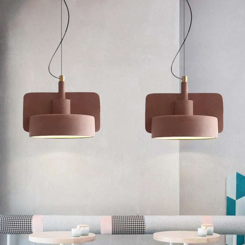 Cement Shallow Bowl Hanging Light Minimalist 1 Bulb Dining Table Suspended Lighting Fixture in Red/Grey/Yellow Clearhalo 'Ceiling Lights' 'Modern Pendants' 'Modern' 'Pendant Lights' 'Pendants' Lighting' 1472856