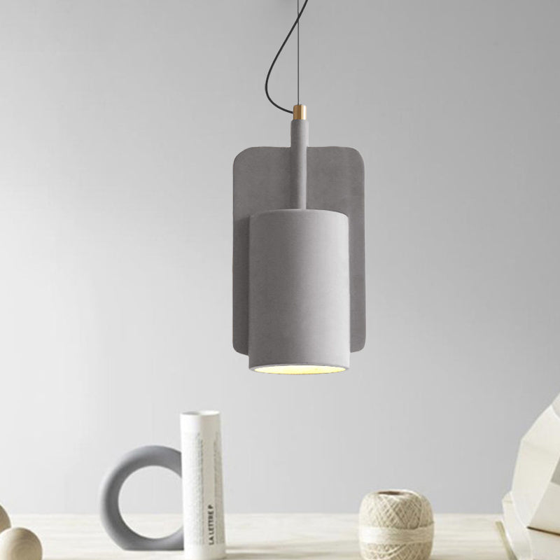 1-Light Cement Drop Pendant Factory Grey/Yellow/Red Half-Cylinder Living Room Ceiling Suspension Lamp Grey Clearhalo 'Ceiling Lights' 'Modern Pendants' 'Modern' 'Pendant Lights' 'Pendants' Lighting' 1472864