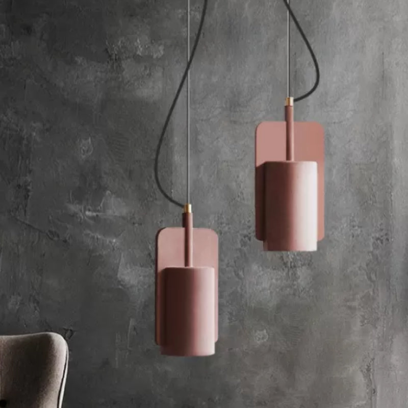 1-Light Cement Drop Pendant Factory Grey/Yellow/Red Half-Cylinder Living Room Ceiling Suspension Lamp Red Clearhalo 'Ceiling Lights' 'Modern Pendants' 'Modern' 'Pendant Lights' 'Pendants' Lighting' 1472868