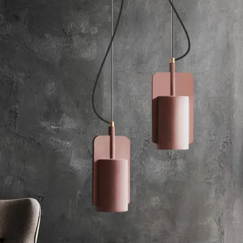 1-Light Cement Drop Pendant Factory Grey/Yellow/Red Half-Cylinder Living Room Ceiling Suspension Lamp Red Clearhalo 'Ceiling Lights' 'Modern Pendants' 'Modern' 'Pendant Lights' 'Pendants' Lighting' 1472868