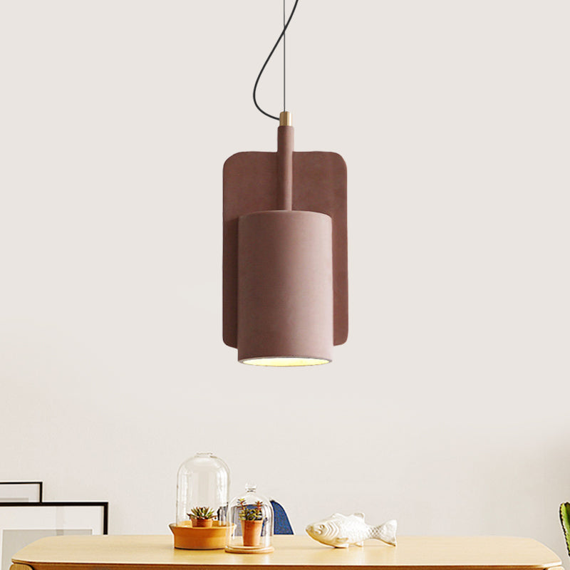 1-Light Cement Drop Pendant Factory Grey/Yellow/Red Half-Cylinder Living Room Ceiling Suspension Lamp Clearhalo 'Ceiling Lights' 'Modern Pendants' 'Modern' 'Pendant Lights' 'Pendants' Lighting' 1472869