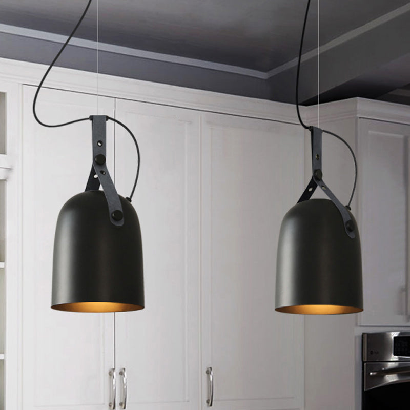 Elongated Dome Kitchen Ceiling Lamp Factory Iron 1 Head Black/Copper/Silver Hanging Light Fixture with Strap Handle Clearhalo 'Art Deco Pendants' 'Black' 'Cast Iron' 'Ceiling Lights' 'Ceramic' 'Crystal' 'Industrial Pendants' 'Industrial' 'Metal' 'Middle Century Pendants' 'Pendant Lights' 'Pendants' 'Rustic Pendants' 'Tiffany' Lighting' 1472884