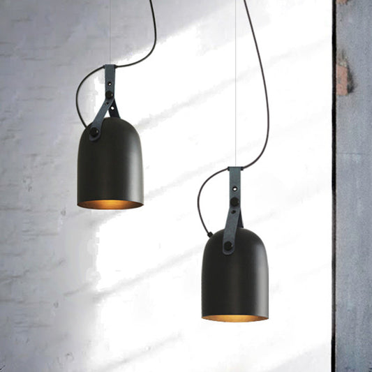 Elongated Dome Kitchen Ceiling Lamp Factory Iron 1 Head Black/Copper/Silver Hanging Light Fixture with Strap Handle Black Clearhalo 'Art Deco Pendants' 'Black' 'Cast Iron' 'Ceiling Lights' 'Ceramic' 'Crystal' 'Industrial Pendants' 'Industrial' 'Metal' 'Middle Century Pendants' 'Pendant Lights' 'Pendants' 'Rustic Pendants' 'Tiffany' Lighting' 1472885