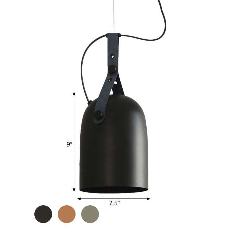 Elongated Dome Kitchen Ceiling Lamp Factory Iron 1 Head Black/Copper/Silver Hanging Light Fixture with Strap Handle Clearhalo 'Art Deco Pendants' 'Black' 'Cast Iron' 'Ceiling Lights' 'Ceramic' 'Crystal' 'Industrial Pendants' 'Industrial' 'Metal' 'Middle Century Pendants' 'Pendant Lights' 'Pendants' 'Rustic Pendants' 'Tiffany' Lighting' 1472888