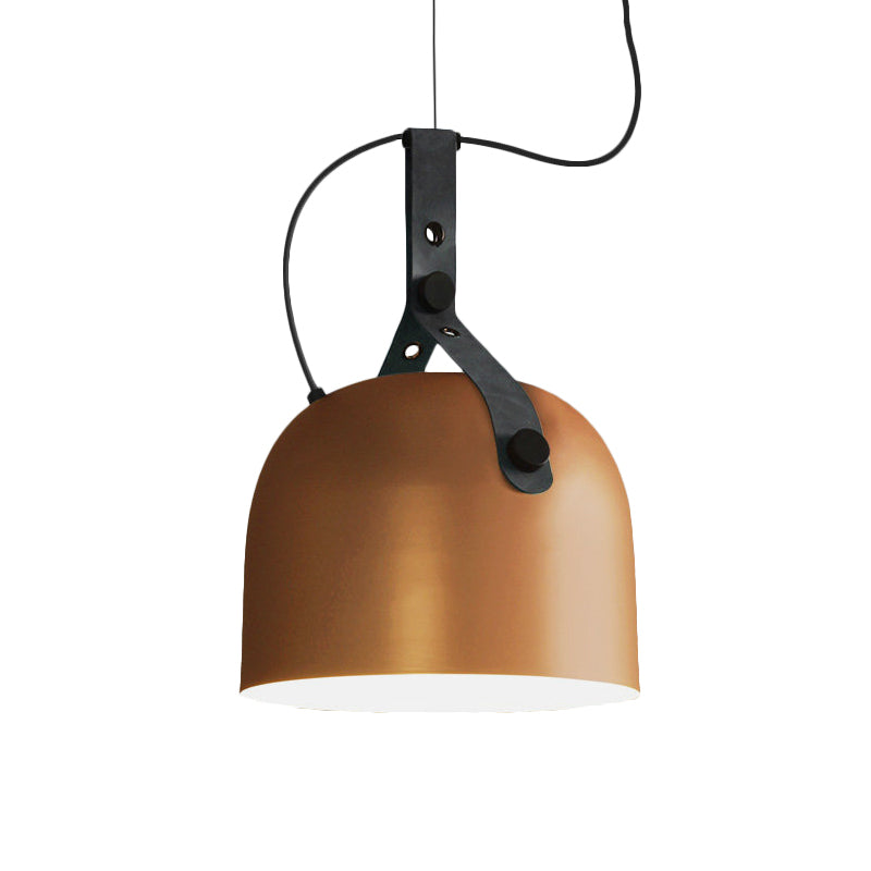 Iron Bowled Pendant Lamp Warehouse 1 Bulb Living Room Ceiling Light in Black/Copper/Silver with Leather Strap Clearhalo 'Art Deco Pendants' 'Black' 'Cast Iron' 'Ceiling Lights' 'Ceramic' 'Crystal' 'Industrial Pendants' 'Industrial' 'Metal' 'Middle Century Pendants' 'Pendant Lights' 'Pendants' 'Rustic Pendants' 'Tiffany' Lighting' 1472905