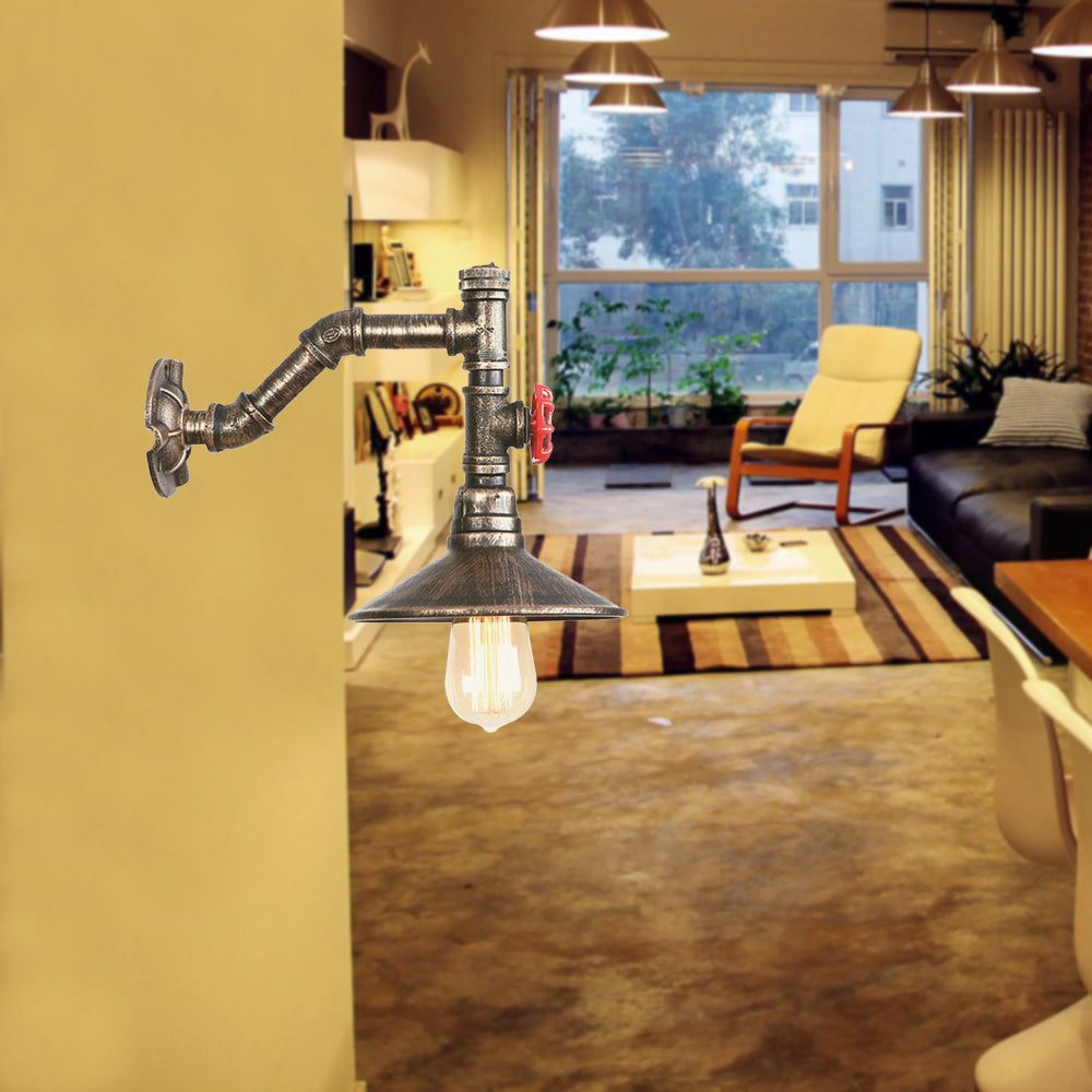 1 Bulb Conical Wall Mount Fixture Rustic Style Antique Bronze Metal Wall Lighting with Plumbing Pipe Antique Bronze Clearhalo 'Art deco wall lights' 'Cast Iron' 'Glass' 'Industrial wall lights' 'Industrial' 'Middle century wall lights' 'Modern' 'Rustic wall lights' 'Tiffany' 'Traditional wall lights' 'Wall Lamps & Sconces' 'Wall Lights' Lighting' 147293