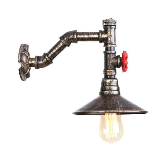 1 Bulb Conical Wall Mount Fixture Rustic Style Antique Bronze Metal Wall Lighting with Plumbing Pipe Clearhalo 'Art deco wall lights' 'Cast Iron' 'Glass' 'Industrial wall lights' 'Industrial' 'Middle century wall lights' 'Modern' 'Rustic wall lights' 'Tiffany' 'Traditional wall lights' 'Wall Lamps & Sconces' 'Wall Lights' Lighting' 147295