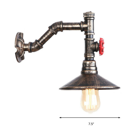 1 Bulb Conical Wall Mount Fixture Rustic Style Antique Bronze Metal Wall Lighting with Plumbing Pipe Clearhalo 'Art deco wall lights' 'Cast Iron' 'Glass' 'Industrial wall lights' 'Industrial' 'Middle century wall lights' 'Modern' 'Rustic wall lights' 'Tiffany' 'Traditional wall lights' 'Wall Lamps & Sconces' 'Wall Lights' Lighting' 147296