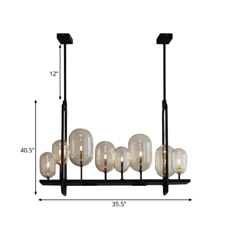 Capsule Restaurant Island Lighting Industrial Amber Glass 6/8 Bulbs Black Hanging Light Fixture Clearhalo 'Ceiling Lights' 'Island Lights' Lighting' 1472974