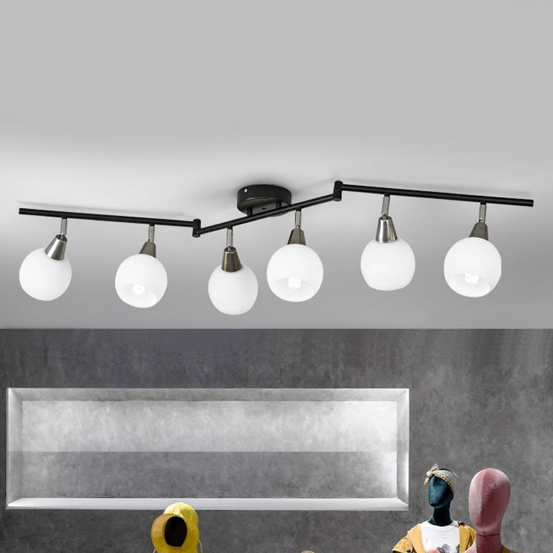 4/6 Lights Linear Adjustable Semi Flush Industrial Black/White Iron Flush Chandelier with Dome Glass Shade Clearhalo 'Ceiling Lights' 'Close To Ceiling Lights' 'Close to ceiling' 'Semi-flushmount' Lighting' 1472995
