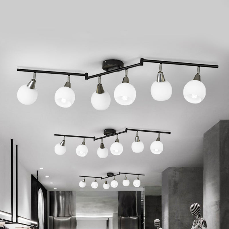 4/6 Lights Linear Adjustable Semi Flush Industrial Black/White Iron Flush Chandelier with Dome Glass Shade 6 Black Clearhalo 'Ceiling Lights' 'Close To Ceiling Lights' 'Close to ceiling' 'Semi-flushmount' Lighting' 1472996