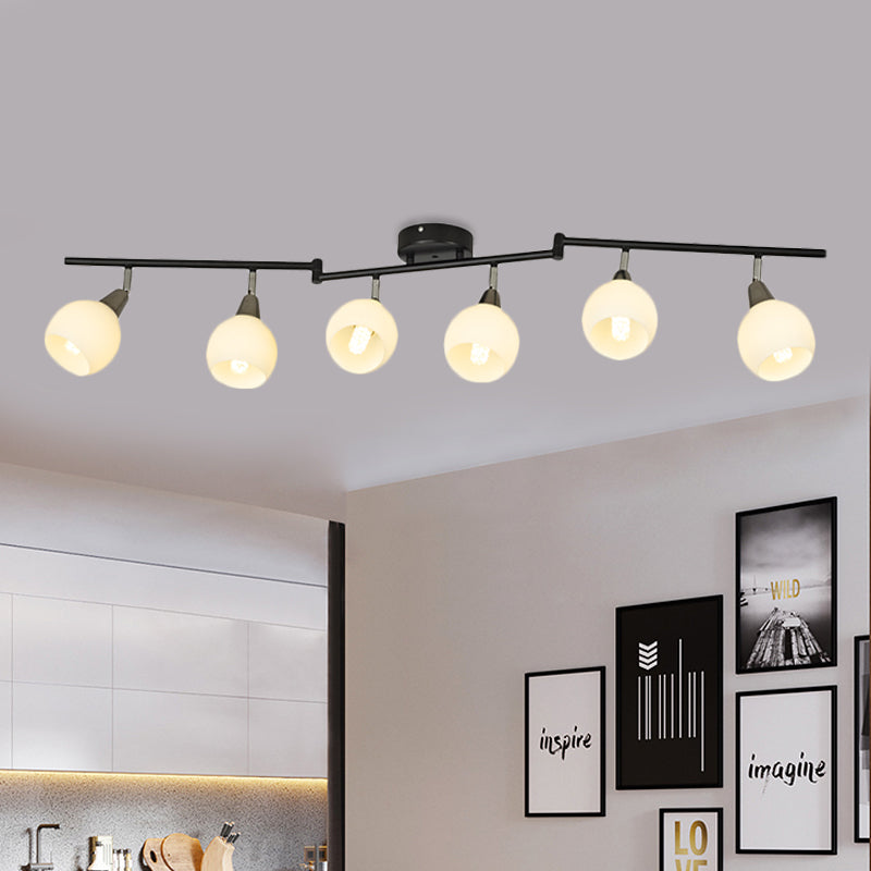 4/6 Lights Linear Adjustable Semi Flush Industrial Black/White Iron Flush Chandelier with Dome Glass Shade Clearhalo 'Ceiling Lights' 'Close To Ceiling Lights' 'Close to ceiling' 'Semi-flushmount' Lighting' 1472997