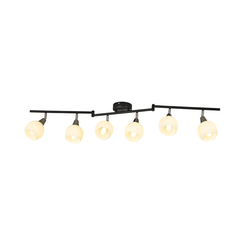 4/6 Lights Linear Adjustable Semi Flush Industrial Black/White Iron Flush Chandelier with Dome Glass Shade Clearhalo 'Ceiling Lights' 'Close To Ceiling Lights' 'Close to ceiling' 'Semi-flushmount' Lighting' 1472998