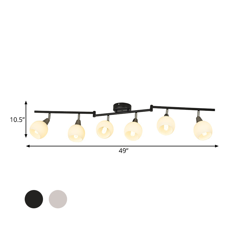 4/6 Lights Linear Adjustable Semi Flush Industrial Black/White Iron Flush Chandelier with Dome Glass Shade Clearhalo 'Ceiling Lights' 'Close To Ceiling Lights' 'Close to ceiling' 'Semi-flushmount' Lighting' 1472999