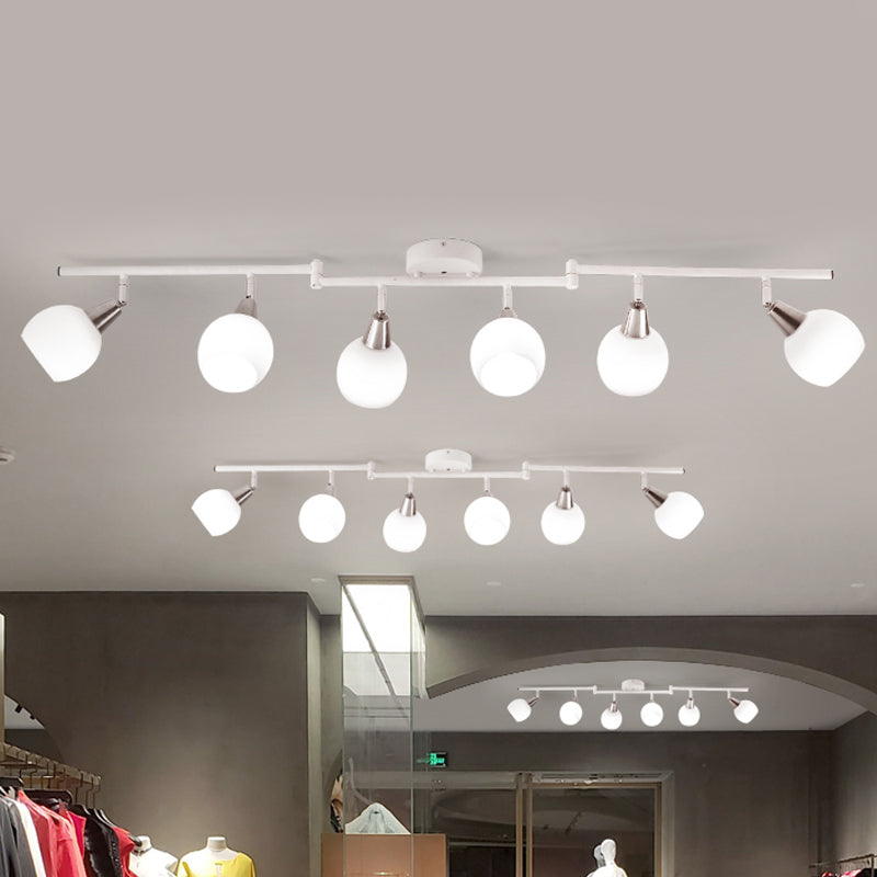 4/6 Lights Linear Adjustable Semi Flush Industrial Black/White Iron Flush Chandelier with Dome Glass Shade Clearhalo 'Ceiling Lights' 'Close To Ceiling Lights' 'Close to ceiling' 'Semi-flushmount' Lighting' 1473000