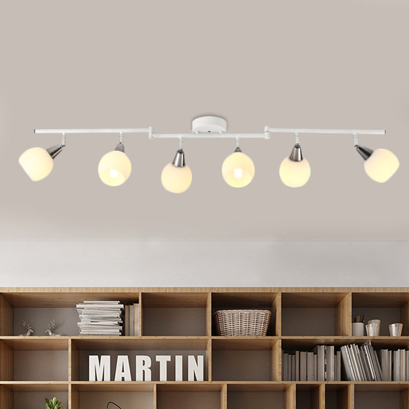 4/6 Lights Linear Adjustable Semi Flush Industrial Black/White Iron Flush Chandelier with Dome Glass Shade 6 White Clearhalo 'Ceiling Lights' 'Close To Ceiling Lights' 'Close to ceiling' 'Semi-flushmount' Lighting' 1473001