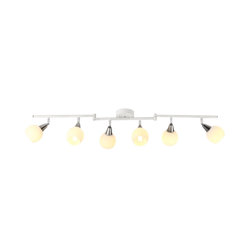 4/6 Lights Linear Adjustable Semi Flush Industrial Black/White Iron Flush Chandelier with Dome Glass Shade Clearhalo 'Ceiling Lights' 'Close To Ceiling Lights' 'Close to ceiling' 'Semi-flushmount' Lighting' 1473003
