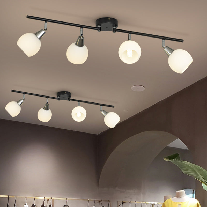 4/6 Lights Linear Adjustable Semi Flush Industrial Black/White Iron Flush Chandelier with Dome Glass Shade Clearhalo 'Ceiling Lights' 'Close To Ceiling Lights' 'Close to ceiling' 'Semi-flushmount' Lighting' 1473004