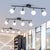4/6 Lights Linear Adjustable Semi Flush Industrial Black/White Iron Flush Chandelier with Dome Glass Shade 4 Black Clearhalo 'Ceiling Lights' 'Close To Ceiling Lights' 'Close to ceiling' 'Semi-flushmount' Lighting' 1473005