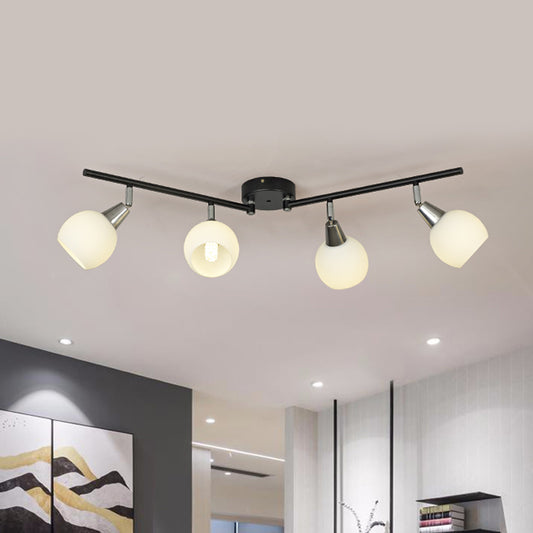 4/6 Lights Linear Adjustable Semi Flush Industrial Black/White Iron Flush Chandelier with Dome Glass Shade Clearhalo 'Ceiling Lights' 'Close To Ceiling Lights' 'Close to ceiling' 'Semi-flushmount' Lighting' 1473006