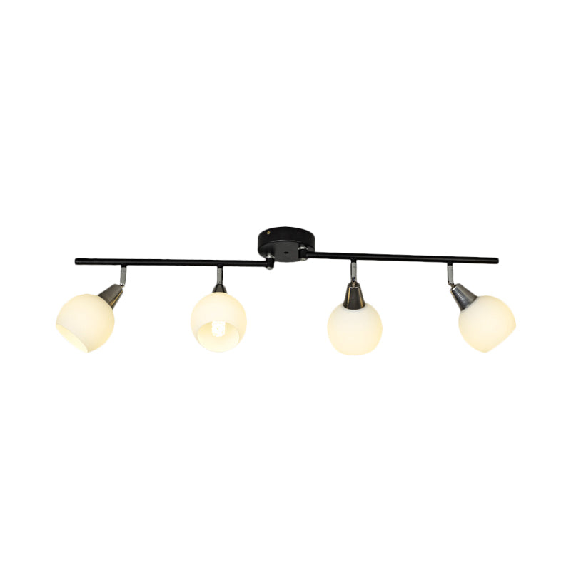 4/6 Lights Linear Adjustable Semi Flush Industrial Black/White Iron Flush Chandelier with Dome Glass Shade Clearhalo 'Ceiling Lights' 'Close To Ceiling Lights' 'Close to ceiling' 'Semi-flushmount' Lighting' 1473007