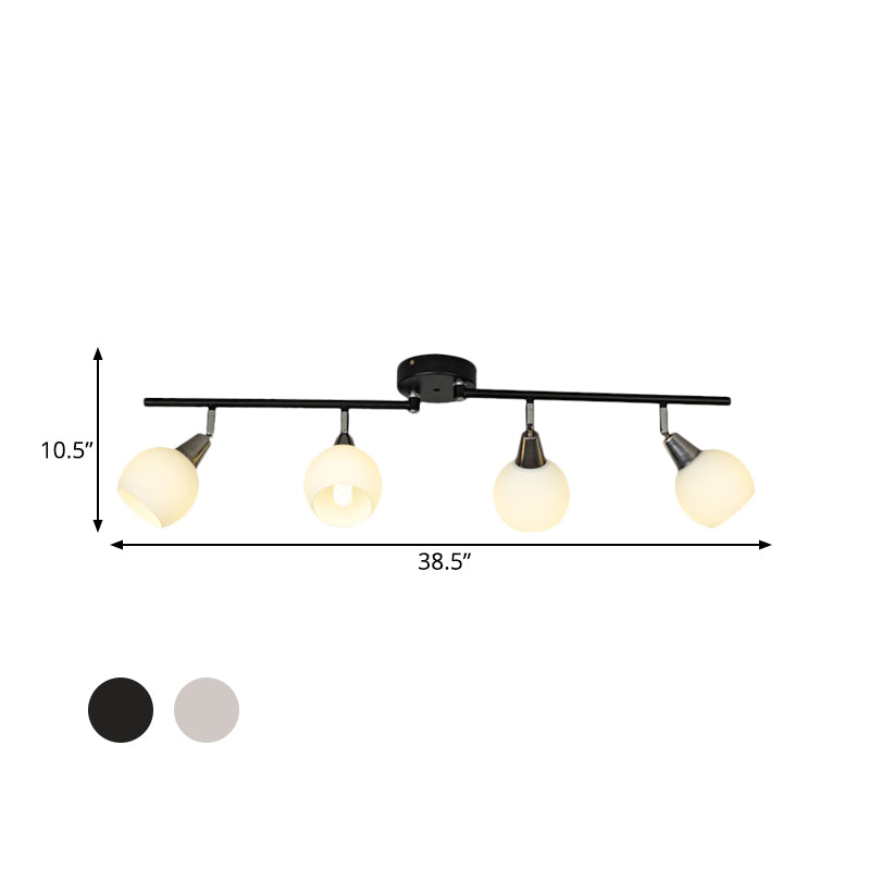 4/6 Lights Linear Adjustable Semi Flush Industrial Black/White Iron Flush Chandelier with Dome Glass Shade Clearhalo 'Ceiling Lights' 'Close To Ceiling Lights' 'Close to ceiling' 'Semi-flushmount' Lighting' 1473008