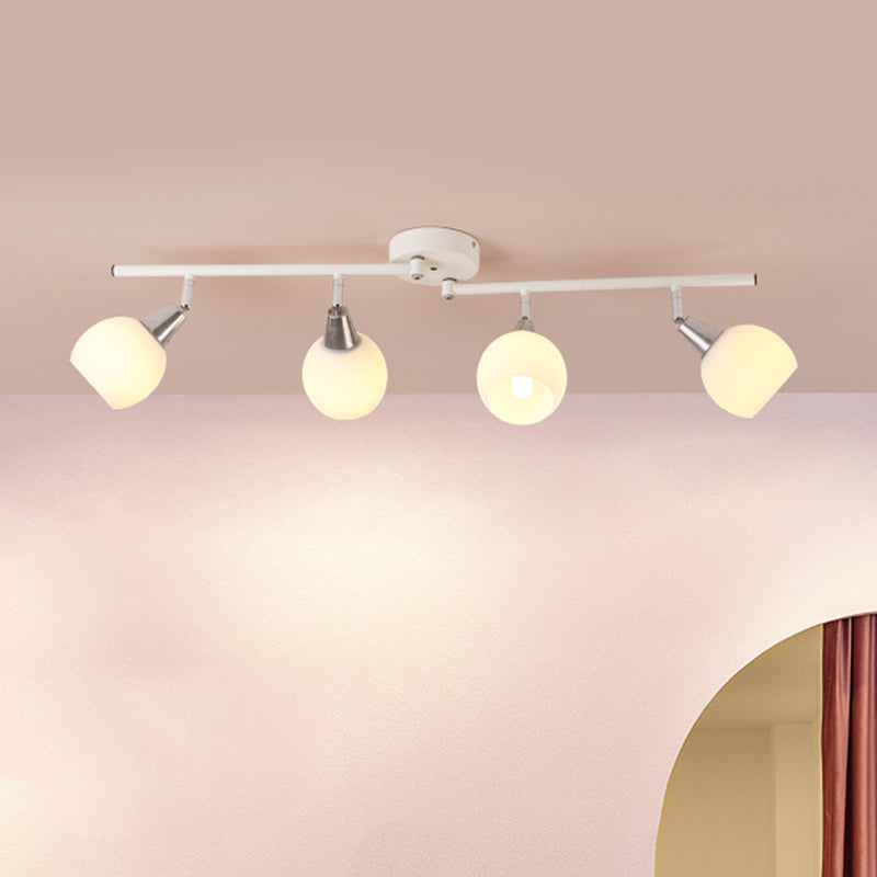 4/6 Lights Linear Adjustable Semi Flush Industrial Black/White Iron Flush Chandelier with Dome Glass Shade Clearhalo 'Ceiling Lights' 'Close To Ceiling Lights' 'Close to ceiling' 'Semi-flushmount' Lighting' 1473009