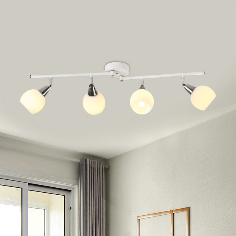 4/6 Lights Linear Adjustable Semi Flush Industrial Black/White Iron Flush Chandelier with Dome Glass Shade 4 White Clearhalo 'Ceiling Lights' 'Close To Ceiling Lights' 'Close to ceiling' 'Semi-flushmount' Lighting' 1473010