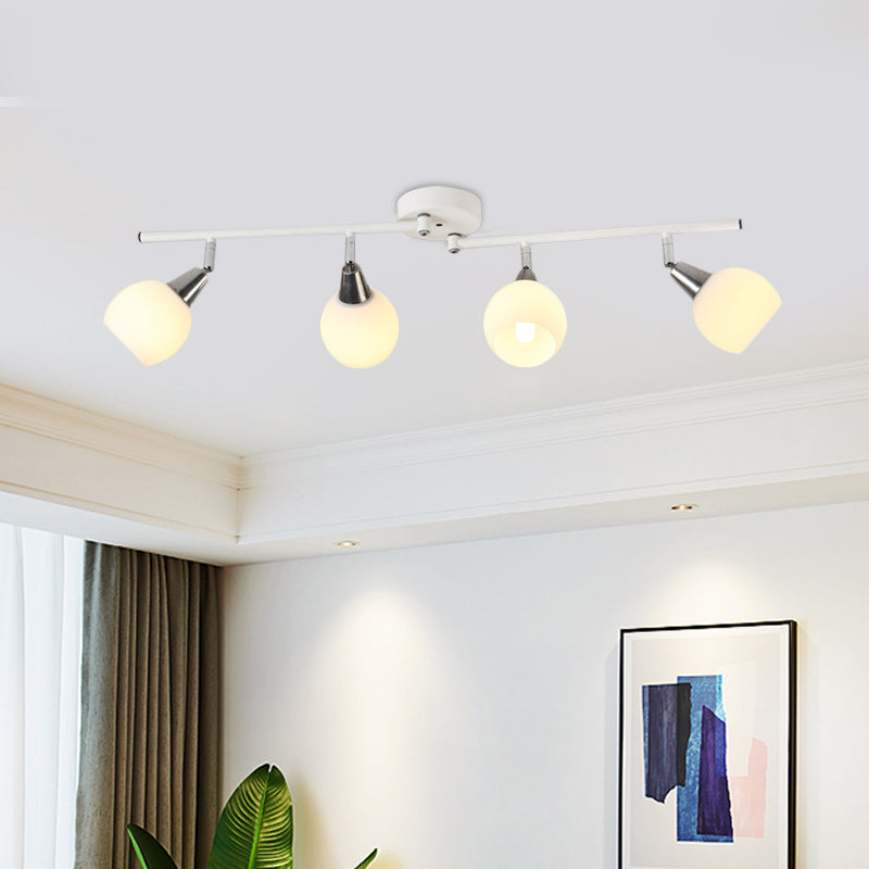 4/6 Lights Linear Adjustable Semi Flush Industrial Black/White Iron Flush Chandelier with Dome Glass Shade Clearhalo 'Ceiling Lights' 'Close To Ceiling Lights' 'Close to ceiling' 'Semi-flushmount' Lighting' 1473011