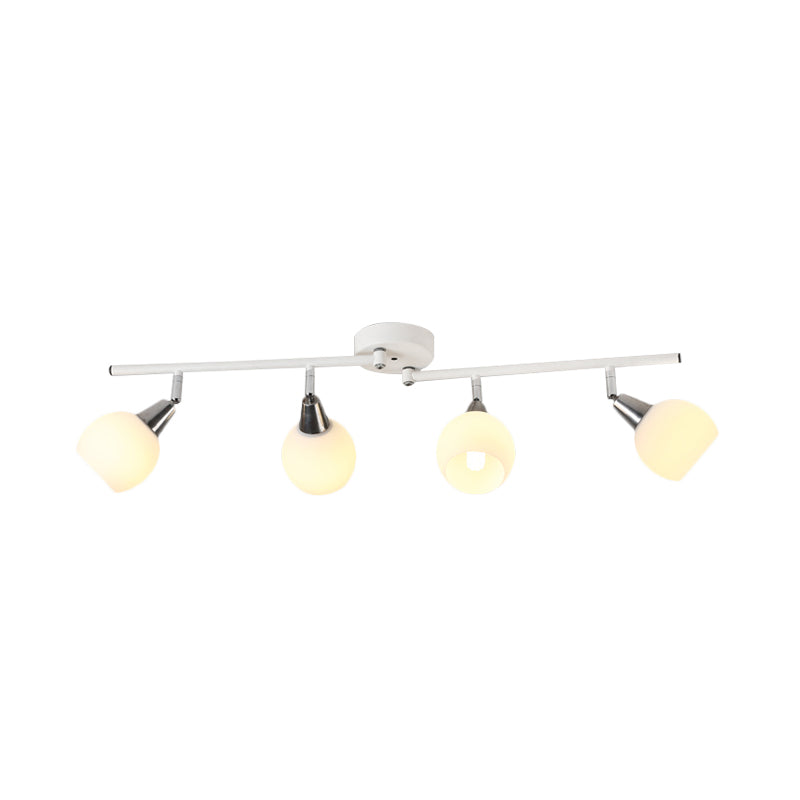 4/6 Lights Linear Adjustable Semi Flush Industrial Black/White Iron Flush Chandelier with Dome Glass Shade Clearhalo 'Ceiling Lights' 'Close To Ceiling Lights' 'Close to ceiling' 'Semi-flushmount' Lighting' 1473012