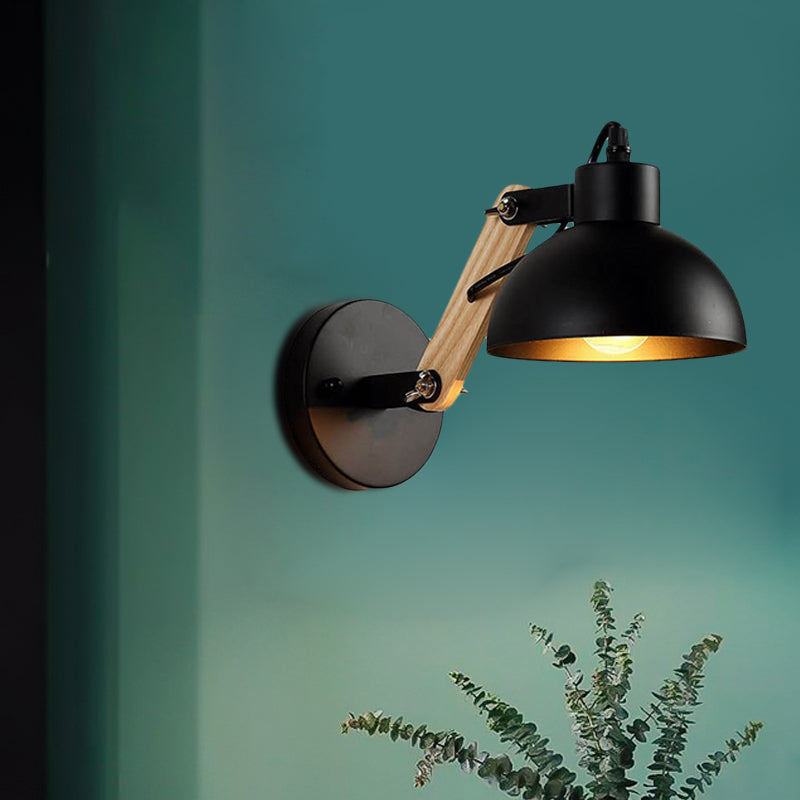Nordic Splicing Rotatable Wall Light 1-Light Metal Sconce Lighting with Bowl Shade in Black/White-Wood Clearhalo 'Industrial wall lights' 'Industrial' 'Middle century wall lights' 'Tiffany' 'Wall Lamps & Sconces' 'Wall Lights' Lighting' 1473013