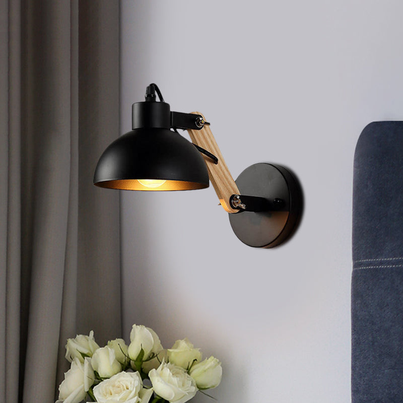 Nordic Splicing Rotatable Wall Light 1-Light Metal Sconce Lighting with Bowl Shade in Black/White-Wood Black Clearhalo 'Industrial wall lights' 'Industrial' 'Middle century wall lights' 'Tiffany' 'Wall Lamps & Sconces' 'Wall Lights' Lighting' 1473014