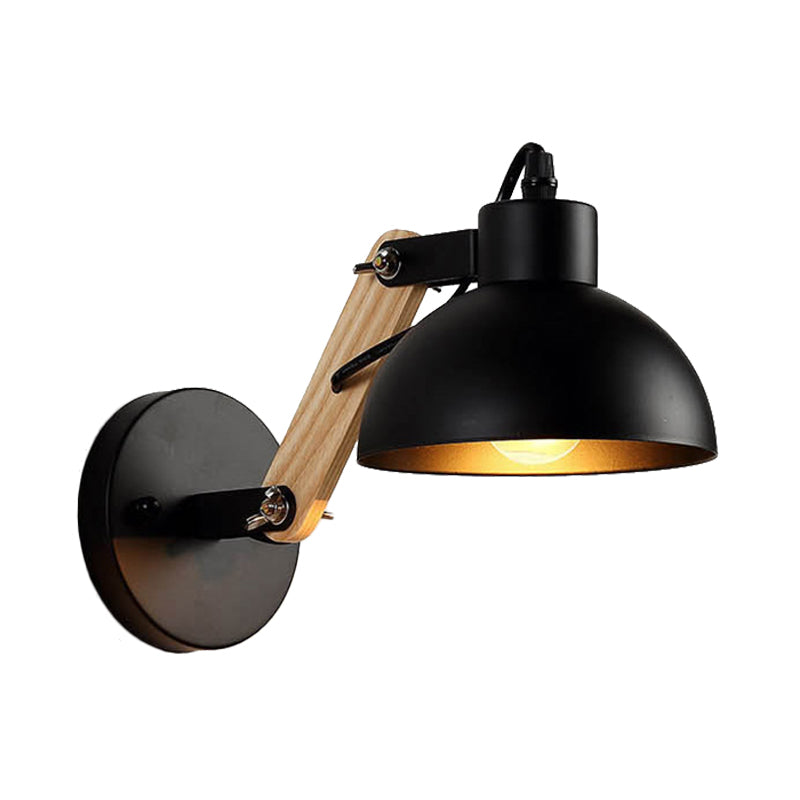 Nordic Splicing Rotatable Wall Light 1-Light Metal Sconce Lighting with Bowl Shade in Black/White-Wood Clearhalo 'Industrial wall lights' 'Industrial' 'Middle century wall lights' 'Tiffany' 'Wall Lamps & Sconces' 'Wall Lights' Lighting' 1473015