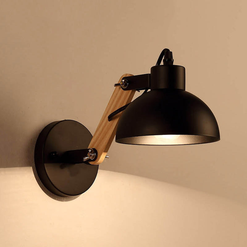 Nordic Splicing Rotatable Wall Light 1-Light Metal Sconce Lighting with Bowl Shade in Black/White-Wood Clearhalo 'Industrial wall lights' 'Industrial' 'Middle century wall lights' 'Tiffany' 'Wall Lamps & Sconces' 'Wall Lights' Lighting' 1473016