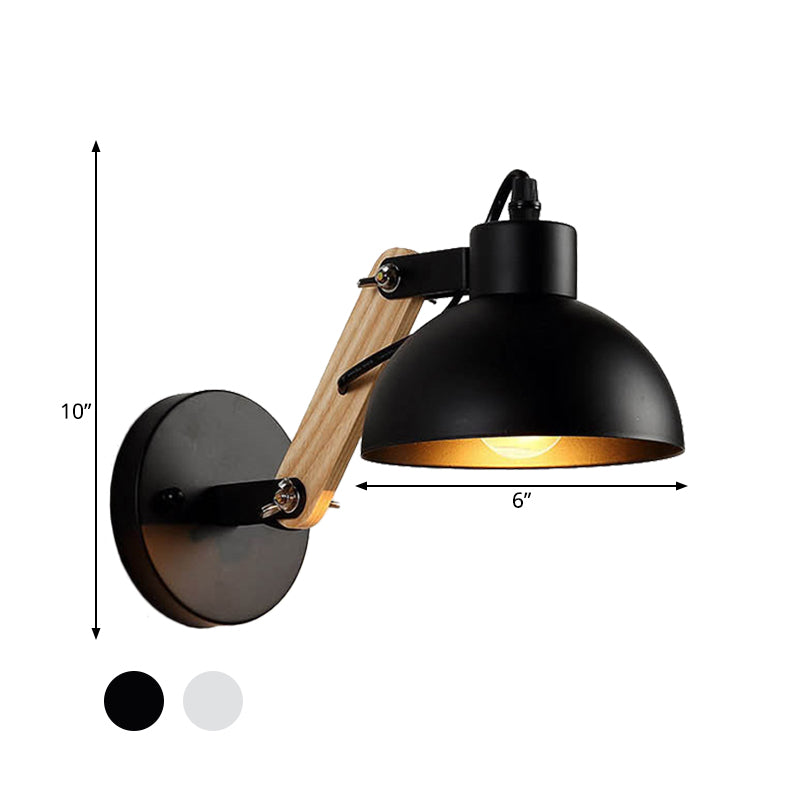 Nordic Splicing Rotatable Wall Light 1-Light Metal Sconce Lighting with Bowl Shade in Black/White-Wood Clearhalo 'Industrial wall lights' 'Industrial' 'Middle century wall lights' 'Tiffany' 'Wall Lamps & Sconces' 'Wall Lights' Lighting' 1473017
