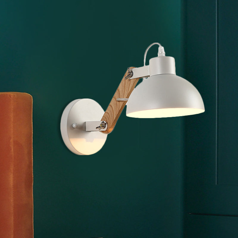 Nordic Splicing Rotatable Wall Light 1-Light Metal Sconce Lighting with Bowl Shade in Black/White-Wood Clearhalo 'Industrial wall lights' 'Industrial' 'Middle century wall lights' 'Tiffany' 'Wall Lamps & Sconces' 'Wall Lights' Lighting' 1473018