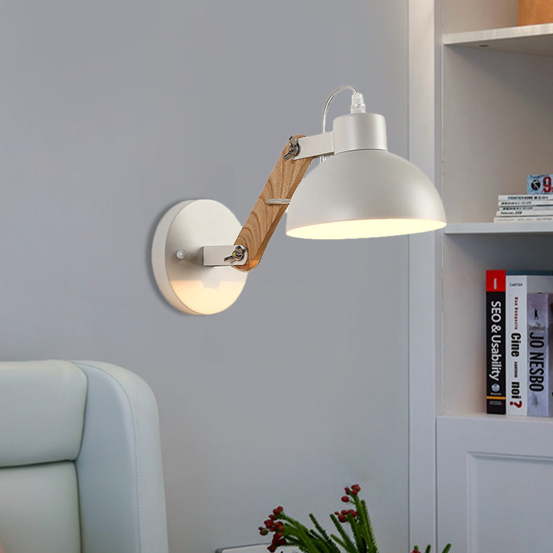 Nordic Splicing Rotatable Wall Light 1-Light Metal Sconce Lighting with Bowl Shade in Black/White-Wood White Clearhalo 'Industrial wall lights' 'Industrial' 'Middle century wall lights' 'Tiffany' 'Wall Lamps & Sconces' 'Wall Lights' Lighting' 1473019
