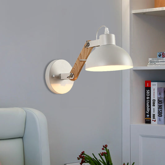 Nordic Splicing Rotatable Wall Light 1-Light Metal Sconce Lighting with Bowl Shade in Black/White-Wood White Clearhalo 'Industrial wall lights' 'Industrial' 'Middle century wall lights' 'Tiffany' 'Wall Lamps & Sconces' 'Wall Lights' Lighting' 1473019